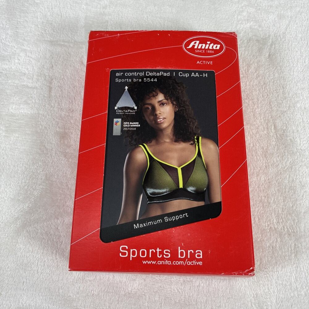 DeltaPad by ANITA 5544 - 30F Black/Neon New in Box Air Control Sports Bra Chrty - Picture 2 of 6